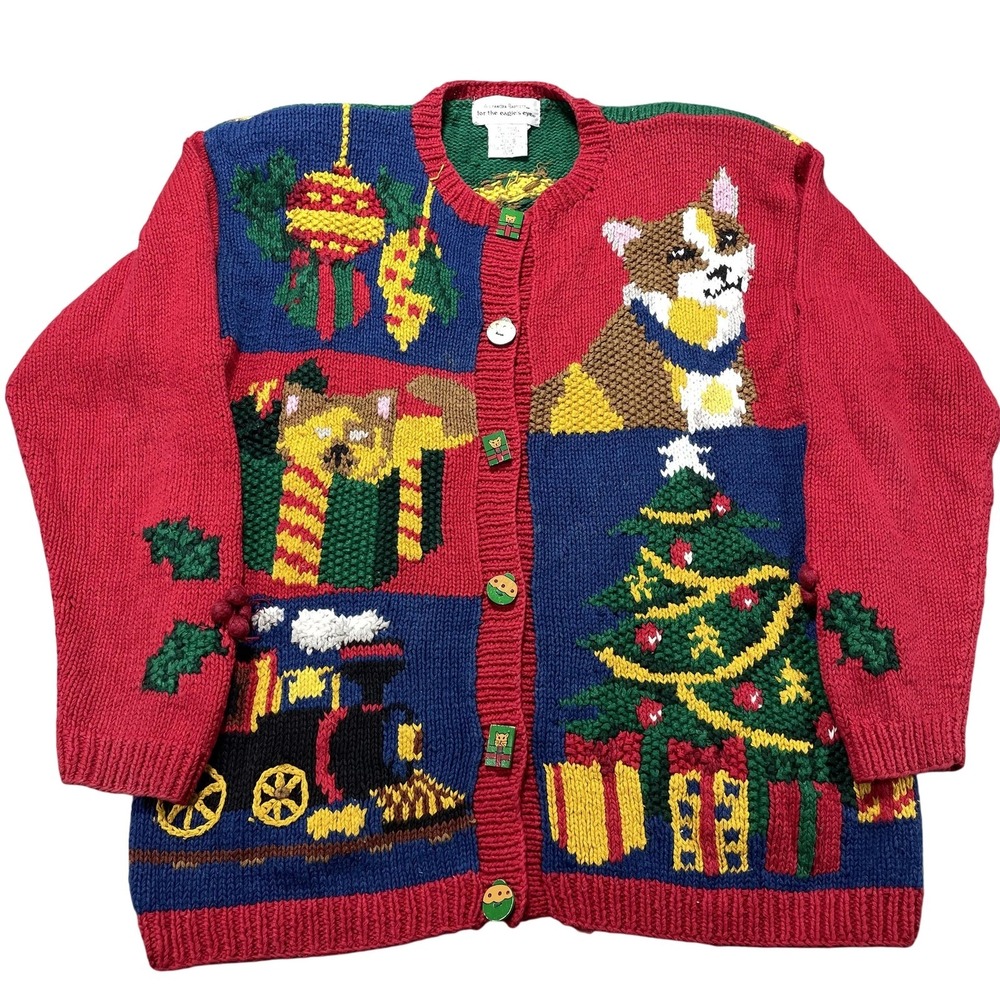 Alexandra Bartlett For The Eagle's Eye Sweater‎ Cardigan Womens S Red Christmas